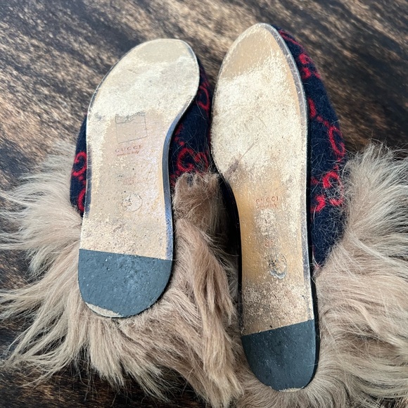 SOLD!! GUCCI DOUBLE GG WOOL/SHEARLING FUR MULE/SHOES/SLIDE - Picture 8 of 9